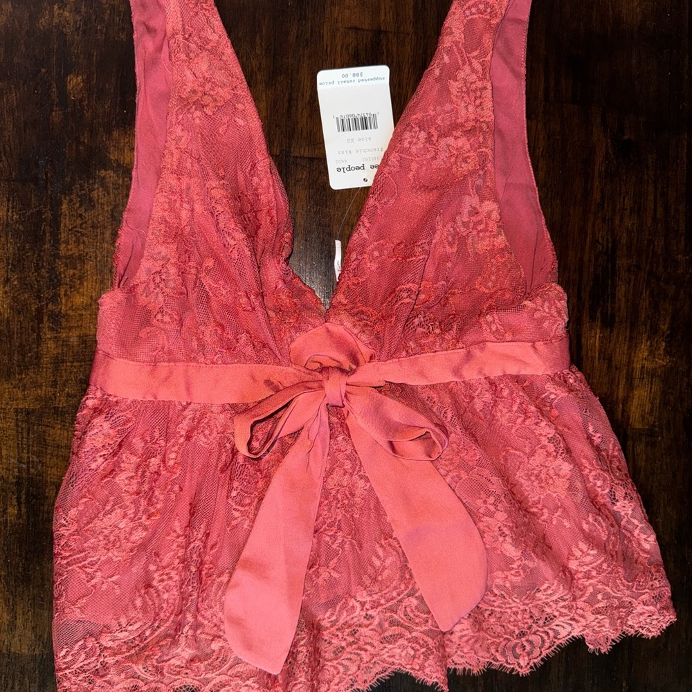 Free People Frenchie Kiss lace top with bow NWT